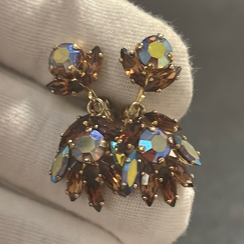 SHERMAN rhinestones dangle clip on earrings signed